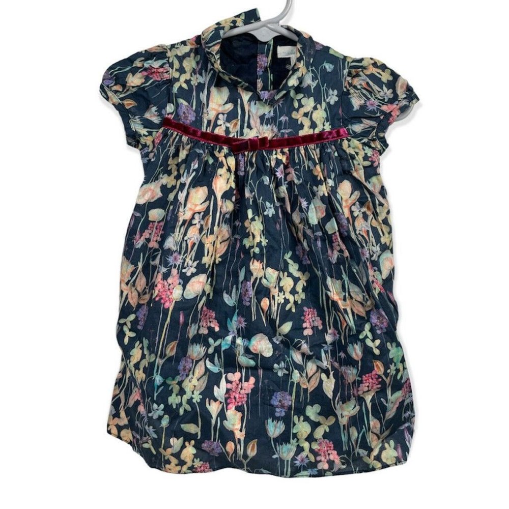 Marie Chantal Baby Girl Floral Blue Dress Fancy Party Velour Bow 12M 12 Months